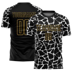 Benutzerdefinierte schwarz weiß-altgold abstrakte Netzwerk Splash Sublimation Fußball Uniform Jersey Benutzerdefinierte schwarz weiß-altgold abstrakte Netzwerk Splash Sublimation Fußball Uniform Jersey