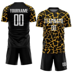 Benutzerdefinierte schwarz weiß-gold abstrakte Netzwerk Splash Sublimation Fußball Uniform Trikot Benutzerdefinierte schwarz weiß-gold abstrakte Netzwerk Splash Sublimation Fußball Uniform Trikot