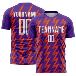 Benutzerdefinierte Lila Weiß-Orange Zickzack Form Sublimation Fußball Uniform Trikot Benutzerdefinierte Lila Weiß-Orange Zickzack Form Sublimation Fußball Uniform Trikot