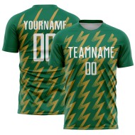 Benutzerdefinierte Kelly Green Weiß-Altgold Zickzack Form Sublimation Fußball Uniform Trikot Benutzerdefinierte Kelly Green Weiß-Altgold Zickzack Form Sublimation Fußball Uniform Trikot