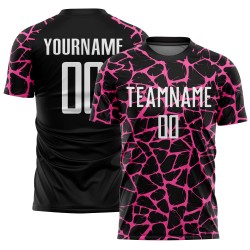 Benutzerdefinierte schwarz weiß-rosa abstrakte Netzwerk Splash Sublimation Fußball Uniform Jersey Benutzerdefinierte schwarz weiß-rosa abstrakte Netzwerk Splash Sublimation Fußball Uniform Jersey