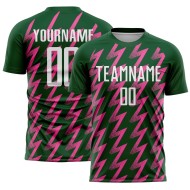 Benutzerdefinierte grün weiß-rosa Zickzack-Form Sublimation Fußball Uniform Trikot Benutzerdefinierte grün weiß-rosa Zickzack-Form Sublimation Fußball Uniform Trikot