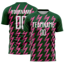 Benutzerdefinierte grün weiß-rosa Zickzack-Form Sublimation Fußball Uniform Trikot Benutzerdefinierte grün weiß-rosa Zickzack-Form Sublimation Fußball Uniform Trikot