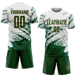Benutzerdefinierte weiß grün Kelly Grün-Gold abstrakte Fragment Kunst Splash Sublimation Fußball Uniform Jersey Benutzerdefinierte weiß grün Kelly Grün-Gold abstrakte Fragment Kunst Splash Sublimation Fußball Uniform Jersey