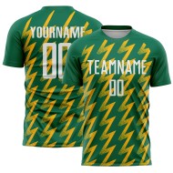 Benutzerdefinierte Kelly Green Weiß-Gold Zickzack Form Sublimation Fußball Uniform Trikot Benutzerdefinierte Kelly Green Weiß-Gold Zickzack Form Sublimation Fußball Uniform Trikot