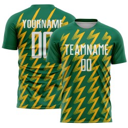 Benutzerdefinierte Kelly Green Weiß-Gold Zickzack Form Sublimation Fußball Uniform Trikot Benutzerdefinierte Kelly Green Weiß-Gold Zickzack Form Sublimation Fußball Uniform Trikot