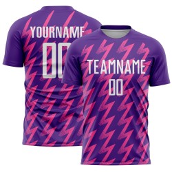 Benutzerdefinierte Lila Weiß-Rosa Zickzack Form Sublimation Fußball Uniform Trikot Benutzerdefinierte Lila Weiß-Rosa Zickzack Form Sublimation Fußball Uniform Trikot