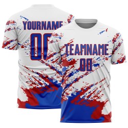 Benutzerdefinierte weiß Thunder blau-rot abstrakte Fragment Kunst Splash Sublimation Fußball Uniform Trikot Benutzerdefinierte weiß Thunder blau-rot abstrakte Fragment Kunst Splash Sublimation Fußball Uniform Trikot