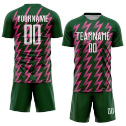 Benutzerdefinierte grün weiß-rosa Zickzack-Form Sublimation Fußball Uniform Trikot Benutzerdefinierte grün weiß-rosa Zickzack-Form Sublimation Fußball Uniform Trikot