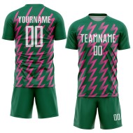 Benutzerdefinierte Kelly Green Weiß-Pink Zickzack Form Sublimation Fußball Uniform Trikot