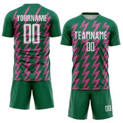 Benutzerdefinierte Kelly Green Weiß-Pink Zickzack Form Sublimation Fußball Uniform Trikot Benutzerdefinierte Kelly Green Weiß-Pink Zickzack Form Sublimation Fußball Uniform Trikot