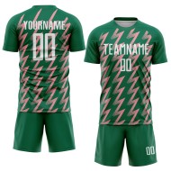 Benutzerdefinierte Kelly Grün Weiß-Mittel Rosa Zickzack Form Sublimation Fußball Uniform Trikot