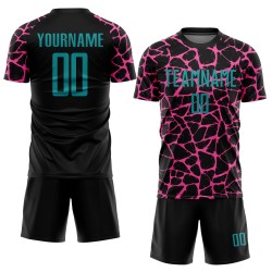 Benutzerdefinierte schwarz blaugrün-rosa abstrakte Netzwerk Splash Sublimation Fußball Uniform Trikot Benutzerdefinierte schwarz blaugrün-rosa abstrakte Netzwerk Splash Sublimation Fußball Uniform Trikot