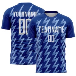 Benutzerdefinierte Royal Weiß-Hellblau Zickzack Form Sublimation Fußball Uniform Trikot Benutzerdefinierte Royal Weiß-Hellblau Zickzack Form Sublimation Fußball Uniform Trikot