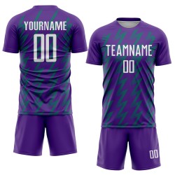 Benutzerdefinierte Lila Weiß-Blaugrün Zickzack Form Sublimation Fußball Uniform Trikot Benutzerdefinierte Lila Weiß-Blaugrün Zickzack Form Sublimation Fußball Uniform Trikot